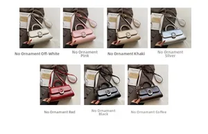 Minimalist square crossbody bags in seven colors displayed with a magnetic metal buckle