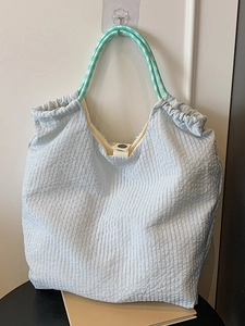 Sac Tote Plissé Mode Pour Femmes Grande Capacité Sac À Main Seersucker Couleur Contrastée Sac À Poignée Casual