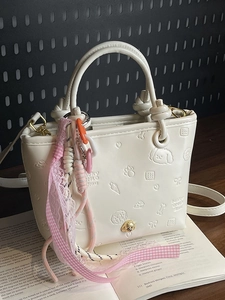 Sac Seau en Relief à la Mode pour Femmes Doux Motif de Chiot de Dessin Animé Sac à Bandoulière en Cuir PU Pendentif en Ruban