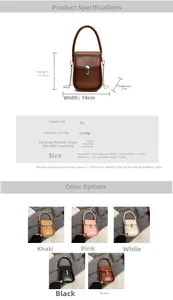 Detailed size specifications and material chart for the stylish women's PU leather small handbag
