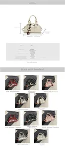 Detailed size chart and specifications for the PU leather Boston crossbody bag in five colors