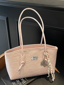 Korean Style Sweet Cartoon Bear Embossed Large Capacity PU Leather Tote Bag Fashion Commuter Underarm Shoulder Bag For Women