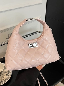 Borsa a Tracolla da Donna in Pelle PU Trapuntata Elegante Motivo a Losanghe Tracolla a Catena Piccola Borsa Hobo Con Chiusura a Lucchetto Argento