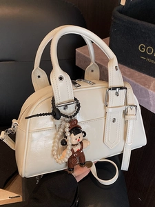 Women Shiny PU Leather Boston Bag Fashion Commuter Handbag Crossbody Bag With Detachable Adjustable Strap Solid Color Stylish Top Handle Purse