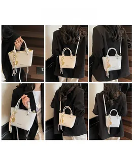 Collage of cream white bucket bag showing hand-carry and crossbody styling on a model