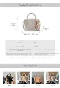 Detailed size specifications for small PU bucket bag with top handle and crossbody strap