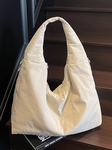 Borsa Tote Grande Capacità Stile Urbano Leggera Borsa Hobo a Spalla Tinta Unita Casual Shopping Bag Tessuto Morbido Borsa Viaggio