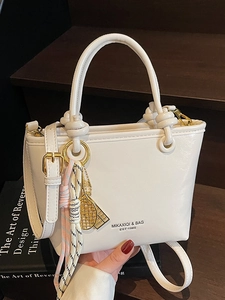 Women Minimalist PU Leather Bucket Bag Knot Handle Solid Color Crossbody Shoulder Handbag Fashion Commuting Daily Purse