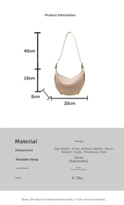 Detailed size specifications for striped woven dumpling bag with adjustable shoulder strap