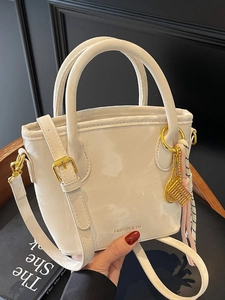 Women's Mini Bucket Bag PU Leather Marble Pattern Handbag With Tennis Racket Charm Crossbody Bag For Daily Commute Tote