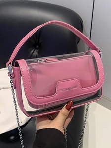 Sac bandoulière transparent rose en PVC avec chaîne métallique et poignée supérieure