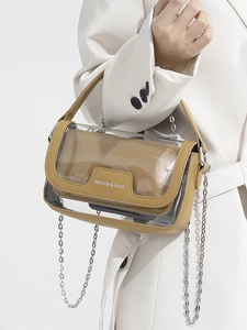 Sac bandoulière transparent en PVC avec pochette intérieure en cuir et chaîne