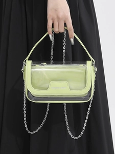 Sac gelée transparent en PVC vert clair avec bandoulière chaîne et pochette interne