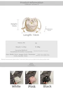 Détails du sac seau matelassé avec emblème de lion doré et bandoulière en chaîne chic