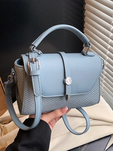 Minimalist PU Leather Woven Texture Splicing Crossbody Bag For Women Korean Style Handheld Small Square Bag Daily Commute Purse