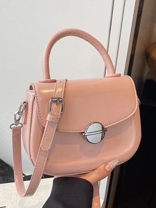 Borsa a Tracolla a Sella da Donna in Pelle PU Semplice Borsa Urbana a Mano Con Fibbia in Metallo Argentato Borsa Quadrata