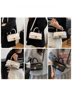 Trois sacs bandoulière minimalistes en blanc, argent et noir avec fermoirs anneaux dorés