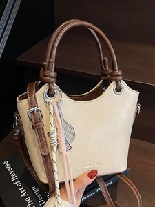 Sac Seau en Cuir PU pour Femmes Couleur Contrastée Poignée à Nœud Sac à Bandoulière Porté Épaule Bureau