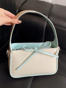 Sac Seau Coréen Nœud Couleur Contrastée pour Femmes Mode Cuir PU Verni Petit Sac Bandoulière Sac à Main Chic Quotidien Décontracté Sac Épaule