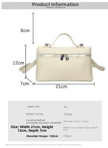 Detailed dimension guide of cream lychee texture crossbody bag 21x12x7cm with strap