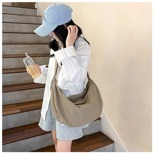 Lightweight khaki nylon large capacity crossbody hobo bag for women with wide strap