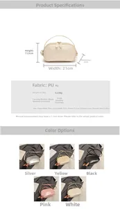 Detailed size specifications and color options for the PU leather crossbody handbag