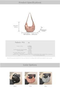 Detailed chart showing PU leather crescent tote bag dimensions and multi-way strap options