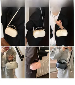 Collage of chic oil wax leather crossbody bags in beige, silver, pink, and black colors