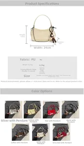 Detailed size chart and specifications for the PU leather shoulder bag with chain
