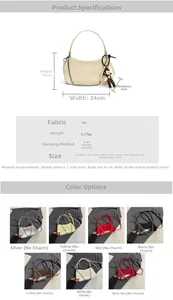 Detailed size chart for the PU leather baguette bag showing dimensions and color options