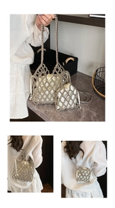 Détails du sac à perles métalliques avec doublure en satin et bandoulière