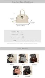 Detailed size chart and parameter list for the PU leather shell bag with color options