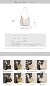 Detailed size chart and multi-color specifications for the crescent PU leather tote bag