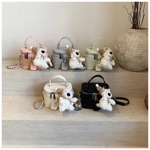 Mini textured leather box bags in multiple colors with cute teddy bear charms and chain straps