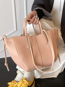 Chic pink lychee texture tote bag with large capacity and minimalist shoulder design