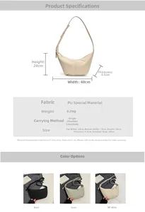 Infographic showing dimensions and available colors of the minimalist PU leather hobo bag