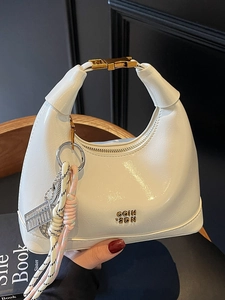French Style Women PU Oil Wax Leather Hobo Crossbody Bag Elegant Minimalist Zipper Handbag With Decorative Pendant Gift
