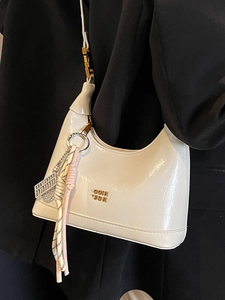 French style white oil wax leather dumpling handbag with gold chain and metal buckle