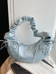 Sac à Épaule Demi-Lune en Cuir PU Plissé pour Femme Doux Cool Nœud Lacé Sac Sous le Bras Sac Dumpling Quotidien