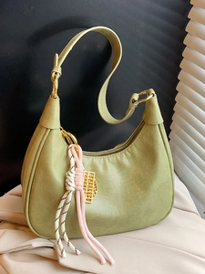 Women Oil Wax PU Leather Hobo Shoulder Bag With Knot Pendant Wrinkled Fashion Crossbody Messenger Bag For Daily Use