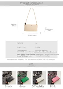 Tabella taglie dettagliata per borsa a spalla minimalista in PU con misure 25x13x5cm