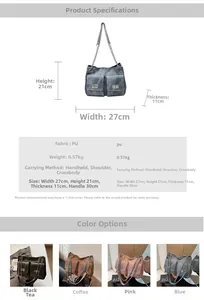 Tableau des tailles détaillé pour le sac fourre-tout en PU avec dimensions et spécificités