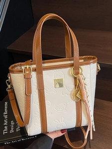 Fashion Women PU Leather Embossed Cartoon Bear Bucket Bag Versatile Crossbody Handbag For Stylish Daily Commuting Shoulder Bag