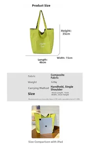 Size chart of large leopard print tote bag showing 46x35cm dimensions and scale versus iPad