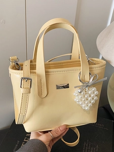 Korean Style Macaron Color Mini PU Leather Bucket Bag For Women Fashion Crossbody Handbag With Artificial Pearl Heart Charm Top Handle Bag