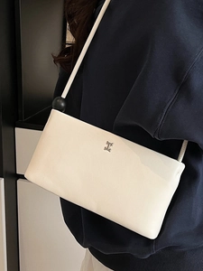 Borsa a tracolla minimalista in pelle bianca con logo H e perla nera sulla tracolla