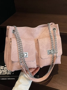 Sac Cabas en Cuir PU Style Denim Vintage pour Femmes Sac à Épaule Grande Capacité Avec Chaîne Double Poche Urban Casual Satchel