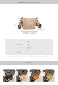 Detailed size specifications for minimalist PU leather crossbody bag showing dimensions