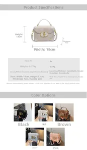 Detailed size specifications and color options for the stylish PU leather mini box bag