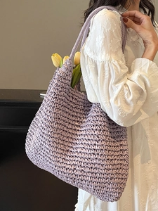 Handwoven lavender straw tote bag for women, perfect for summer beach holidays and daily use